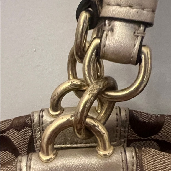 Coach Brown Signature Tote with Gold-Tone Turnlock - Picture 6 of 12